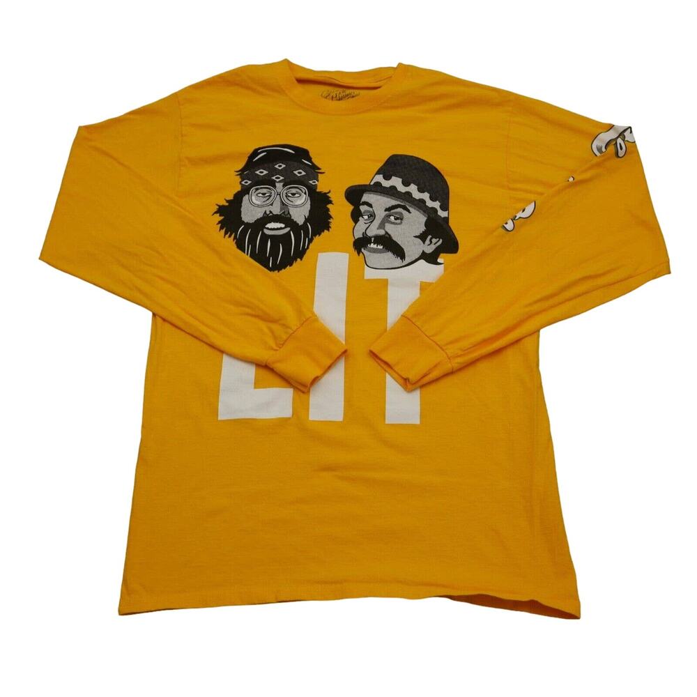 Cheech and Chong Shirt Mens M Yellow Long Sleeve Crew Neck Graphic Tee